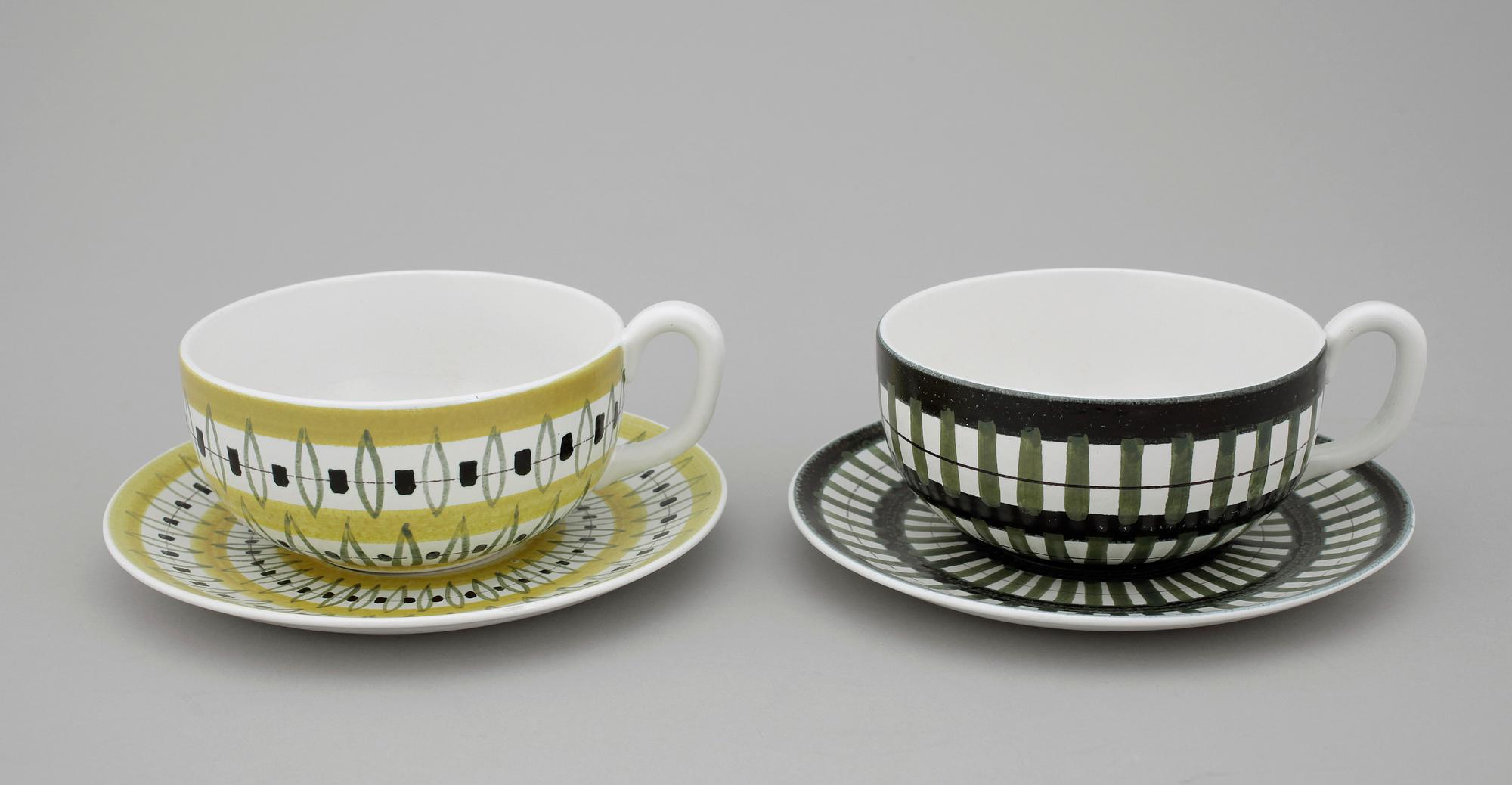 KOPPAR MED FAT, 2 st, fajans, Stig Lindberg, Gustavsberg.