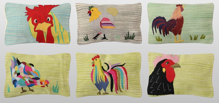 Cushion covers, 6 pcs, hand-embroidered Kelim.