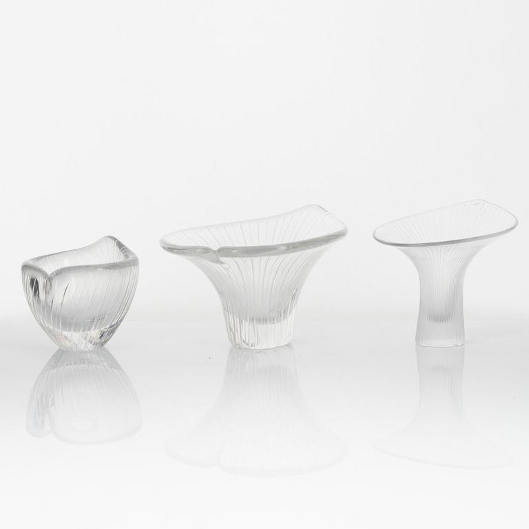 Tapio Wirkkala, two glass bowls and a 'Kantarelli' vase, Iittala, Finland.