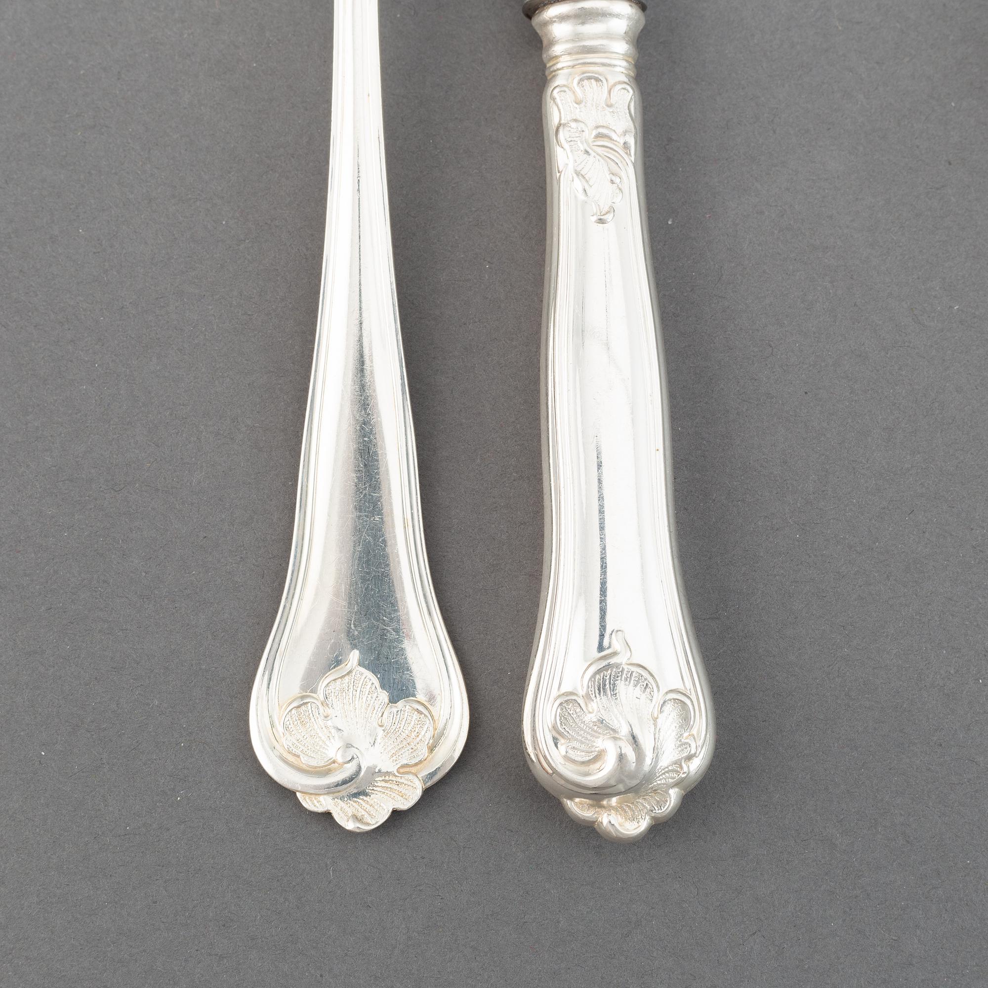 Besticksuppsättning, 59 delar, silver, modell Sachsisk, Cohr, Danmark. Svenskt importstämpel.