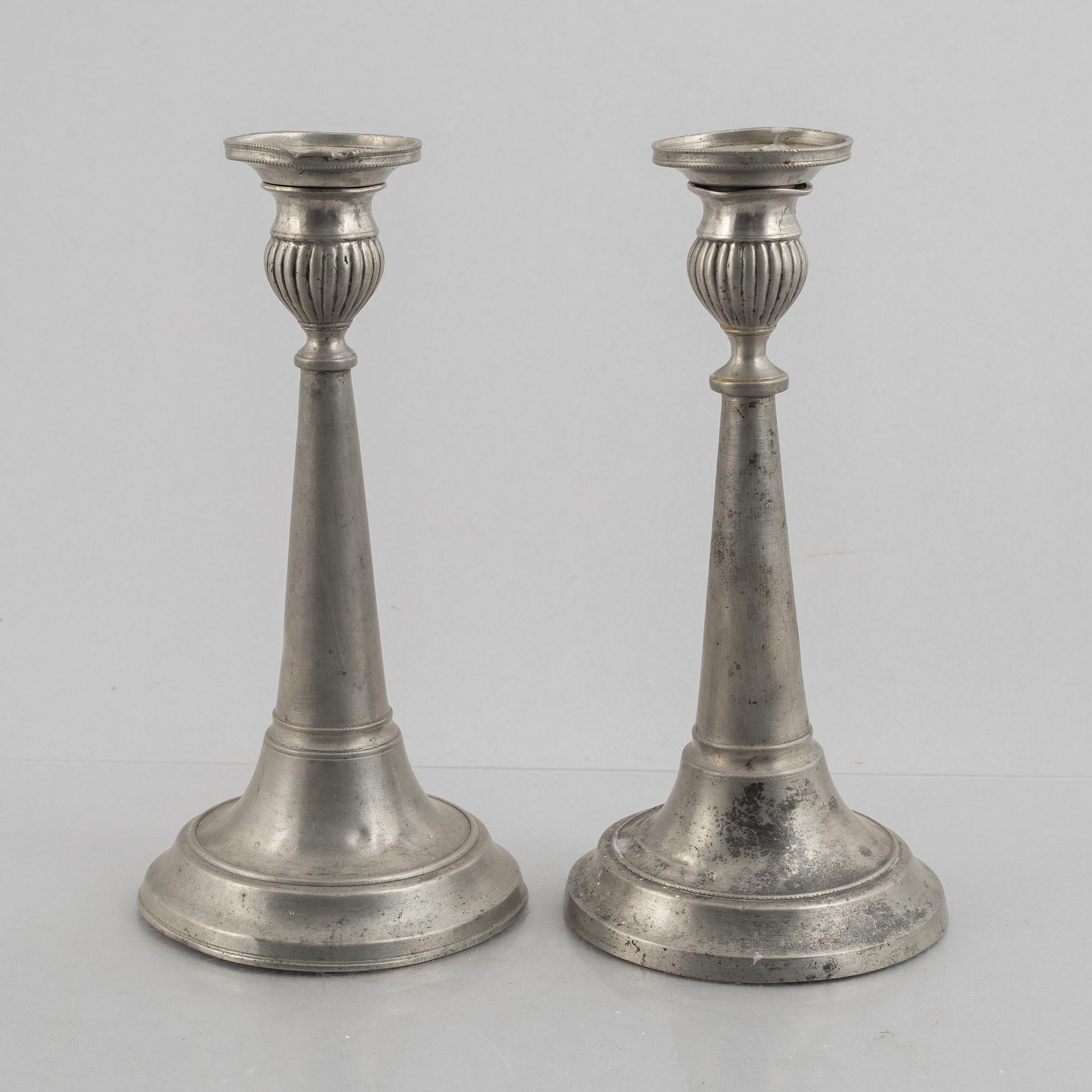 A pair of pewter candle sticks by Olof Wahlgren (active 1817-1825/27), Helsingborg, Sweden, 1813.