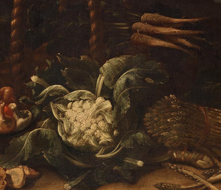 Simone del Tintore Follower of, Still life with asparagus, mushrooms, cauliflower and turnips.