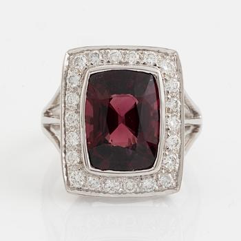 Red spinel and brilliant cut diamond cocktail ring.