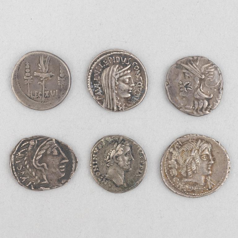 Roman silver coins 6 Denarii.