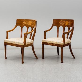 A pair of art nouveau armchairs, early 20th century.