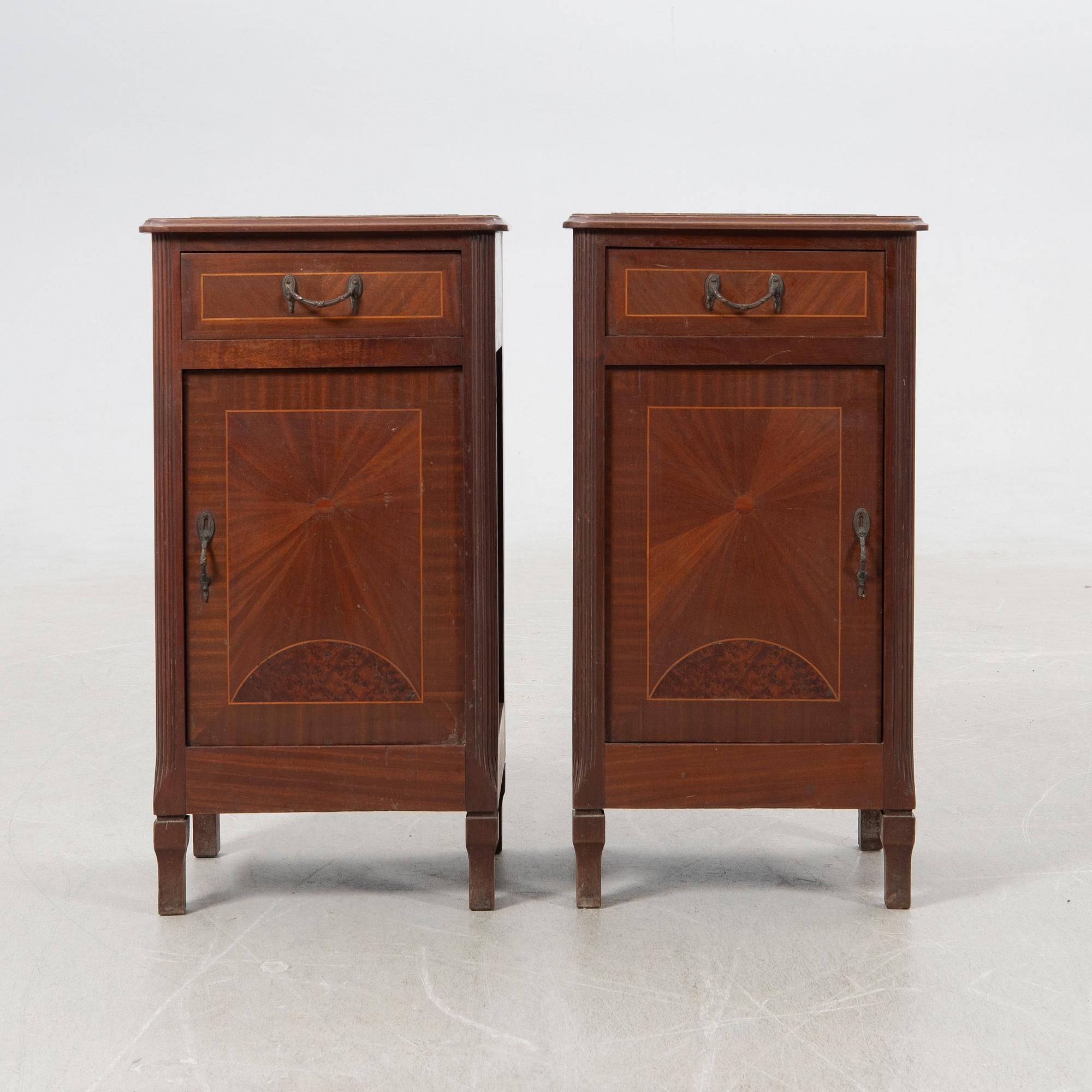 Bedside tables, a pair, first half of the 20th century.
