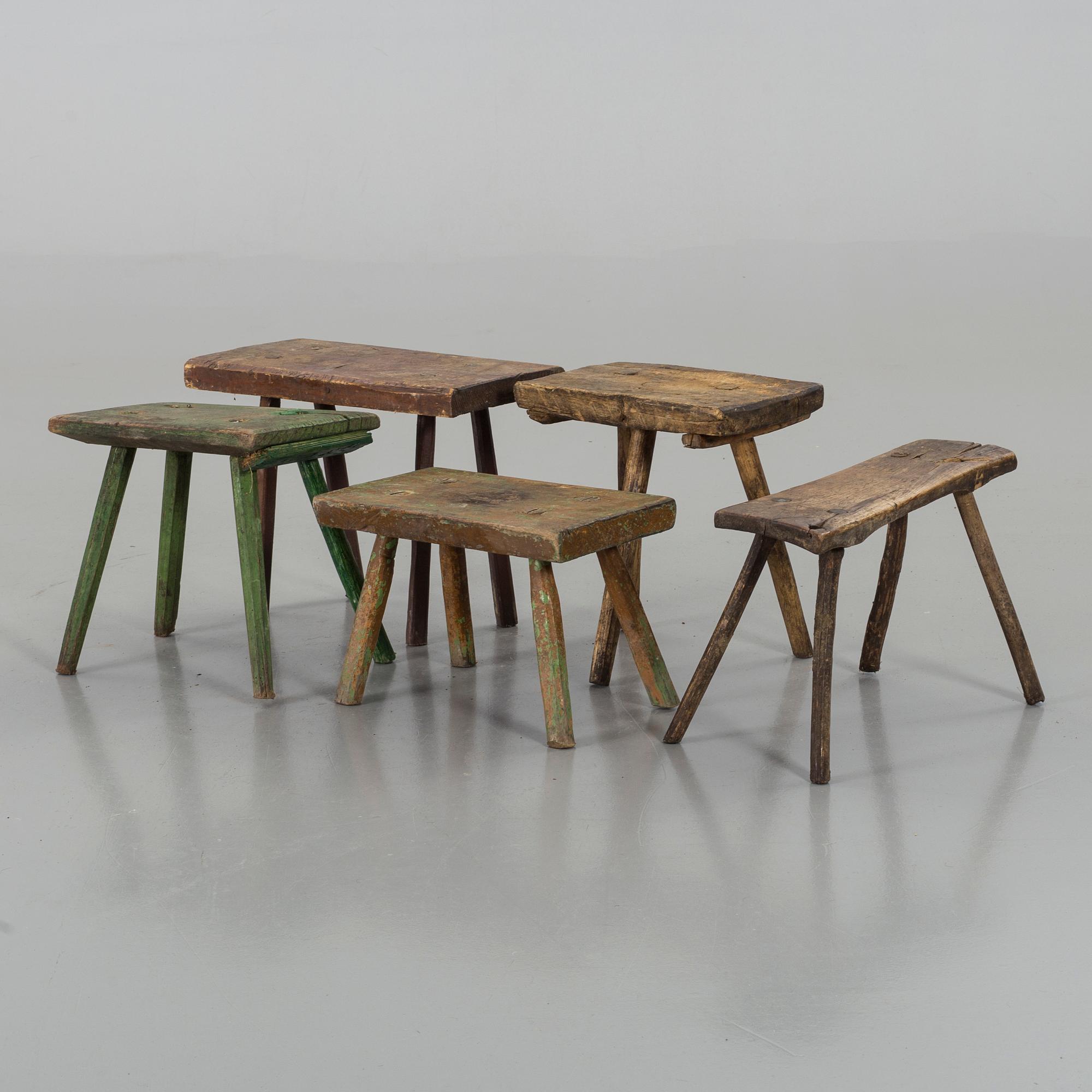 FIVE STOOLS, 19th/20th century.