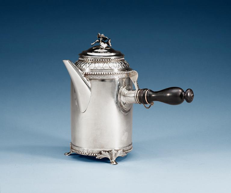 A SWEDISH SILVER COFFE-POT, Makers mark of Michael Nyberg, Stockholm 1787.