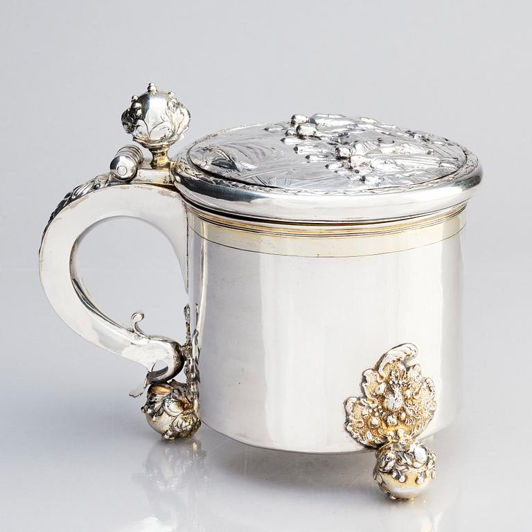 A Swedish Baroque parcel-gilt silver tankard, mark of Friedrich Richter, Stockholm 1698.