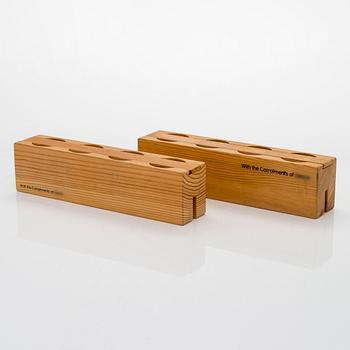 Tapio Wirkkala, two four-piece sets of 'Gaissa' schnapps glasses for Iittala, in wooden boxes. End of the 20th century.