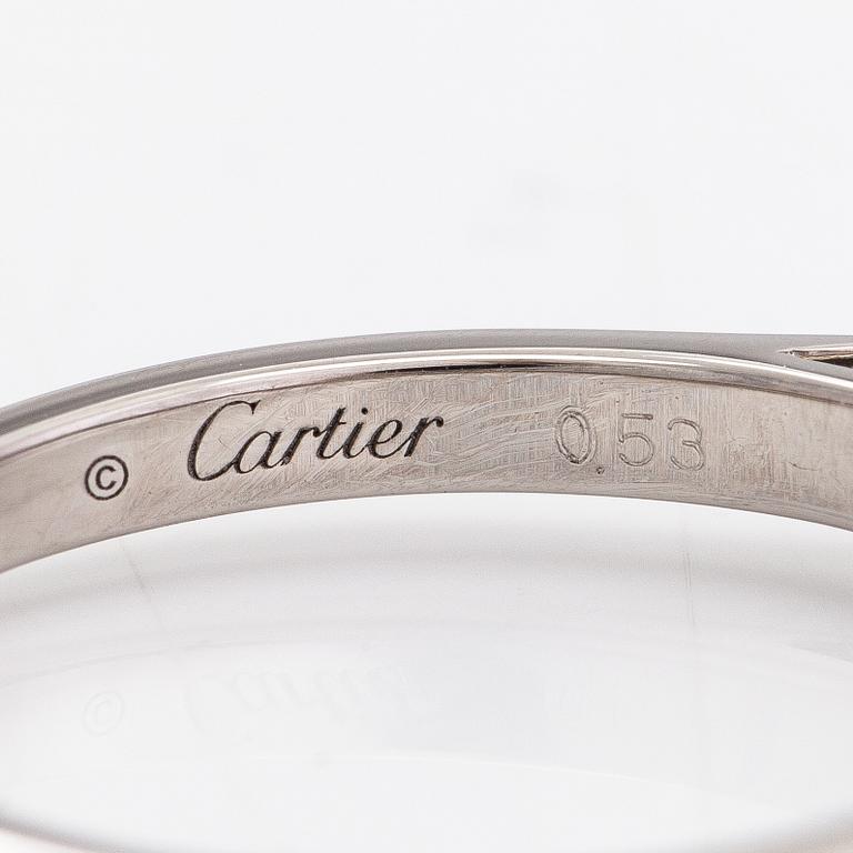 Cartier, Sormus, platinaa ja timantti n. 0.53 ct. Merkitty Cartier, FIK691 58. Todistuksella.