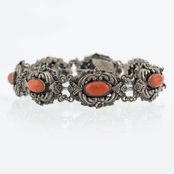 Bracelet, silver with coral, Hungary.