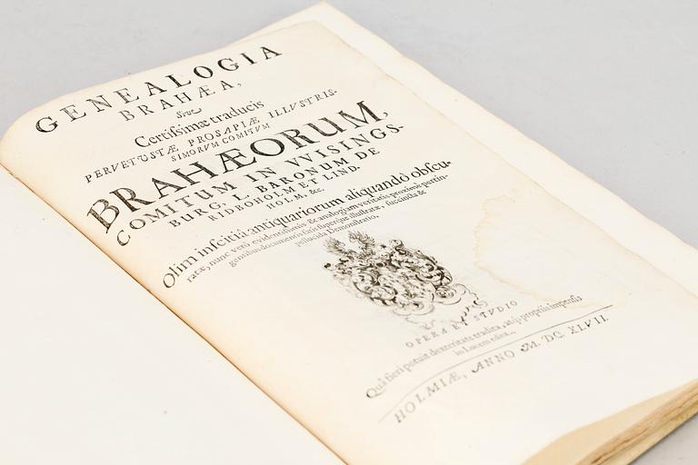 BOK, "Genealogia Brahaea..." av Johan Gustafsson Örnewinge, Stockholm 1647.