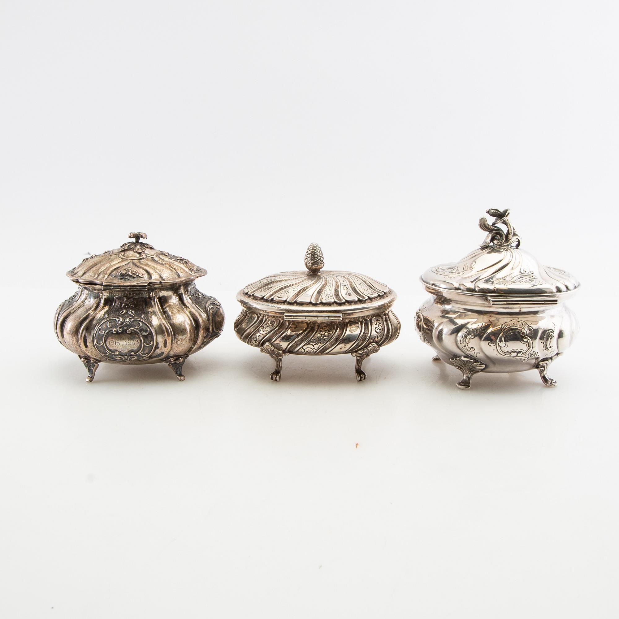 Sugar boxes 3 pcs silver Rococo style second half of the 20th century.