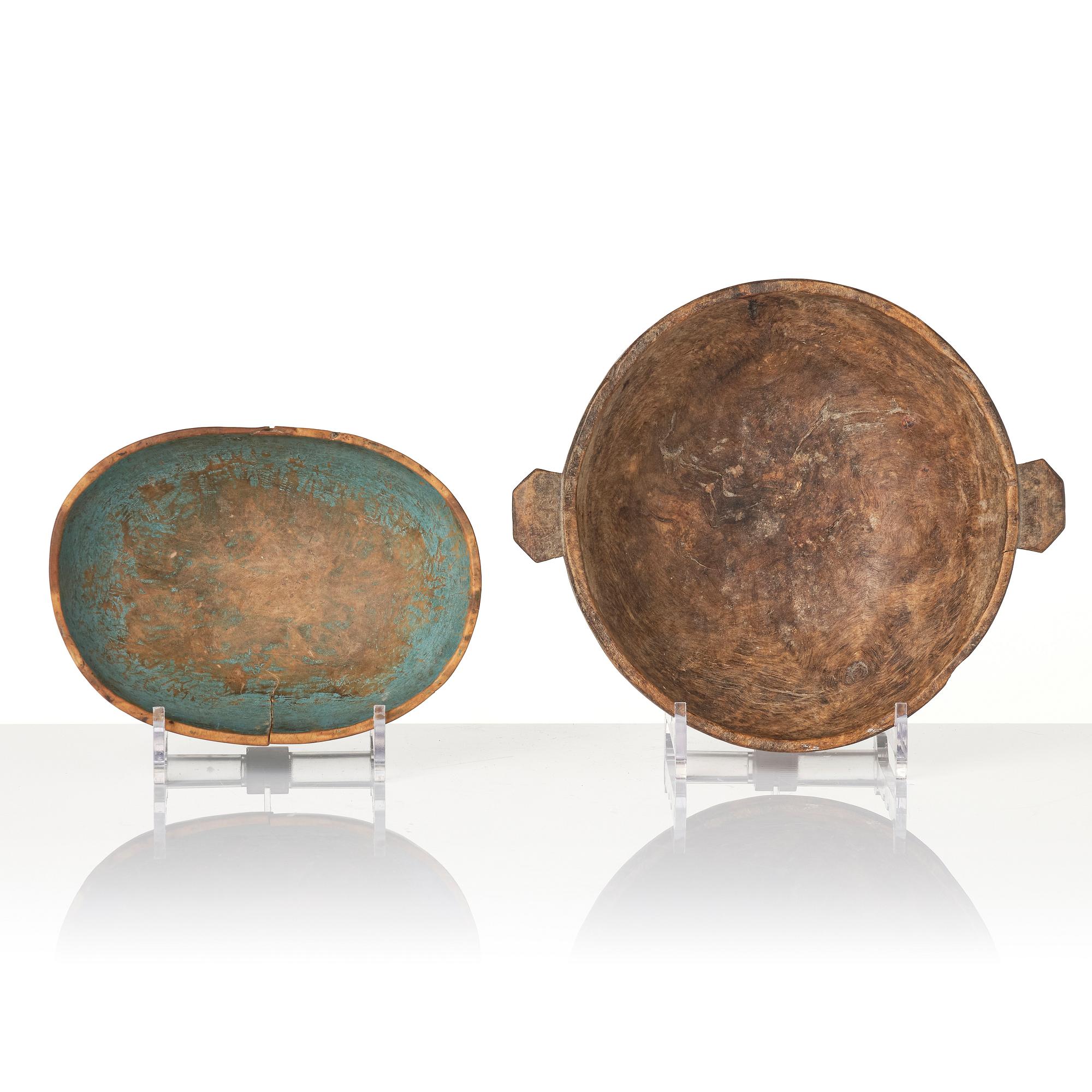 A Swedish folk art 'Ölbolle' drinking vessel and bowl, 18th/19th century.