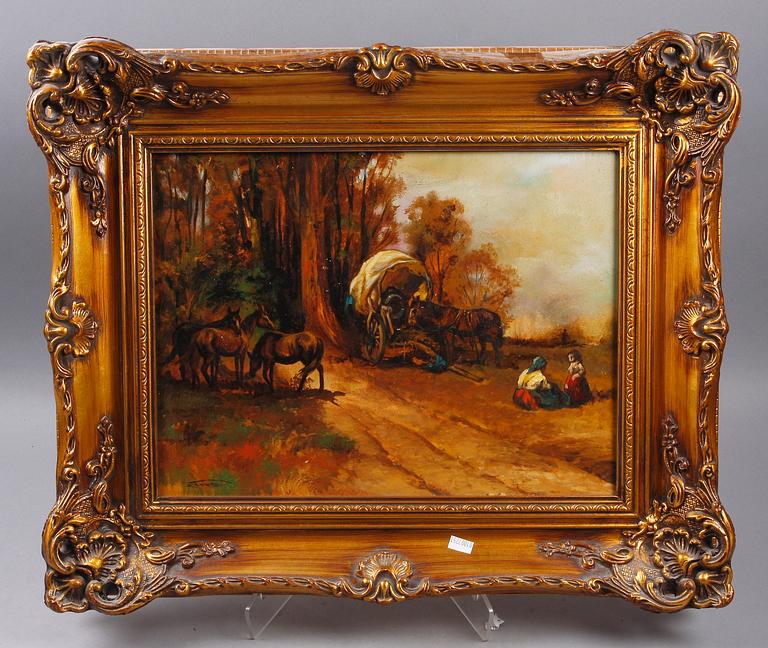 OKÄND KONSTNÄR. Olja på pannå. Sign. 1900-tal.