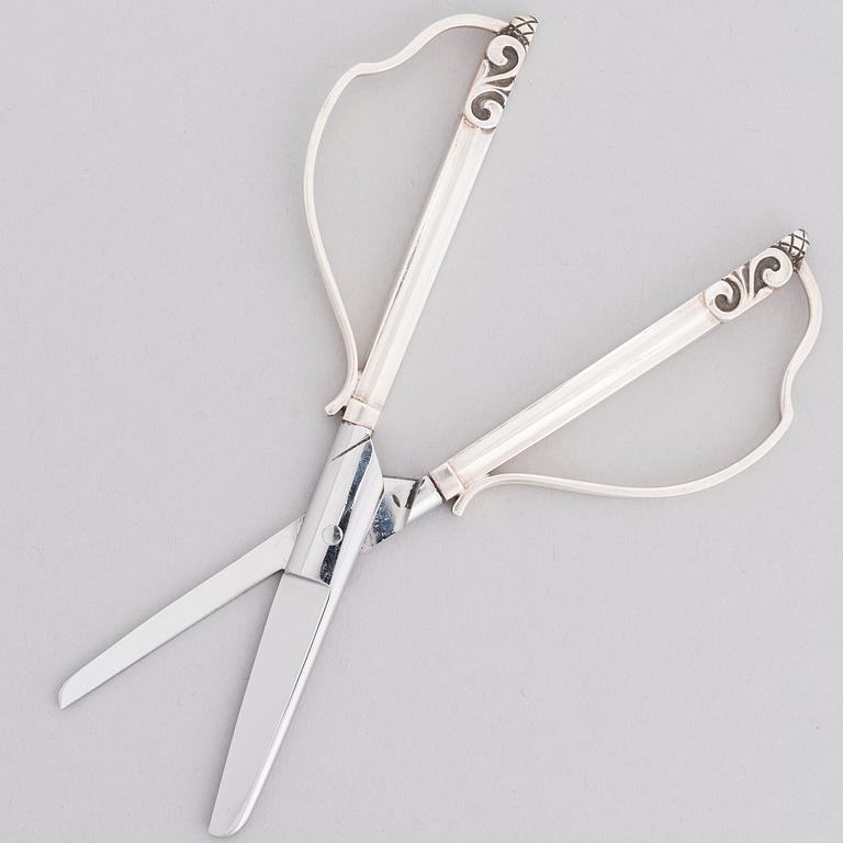 JOHAN ROHDE, A pair of 'Acorn' grape scissors in sterling silver and stainless steel for Georg Jensen, Copenhagen.