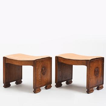 Swedish Grace, a pair of oak stools, 1920s.