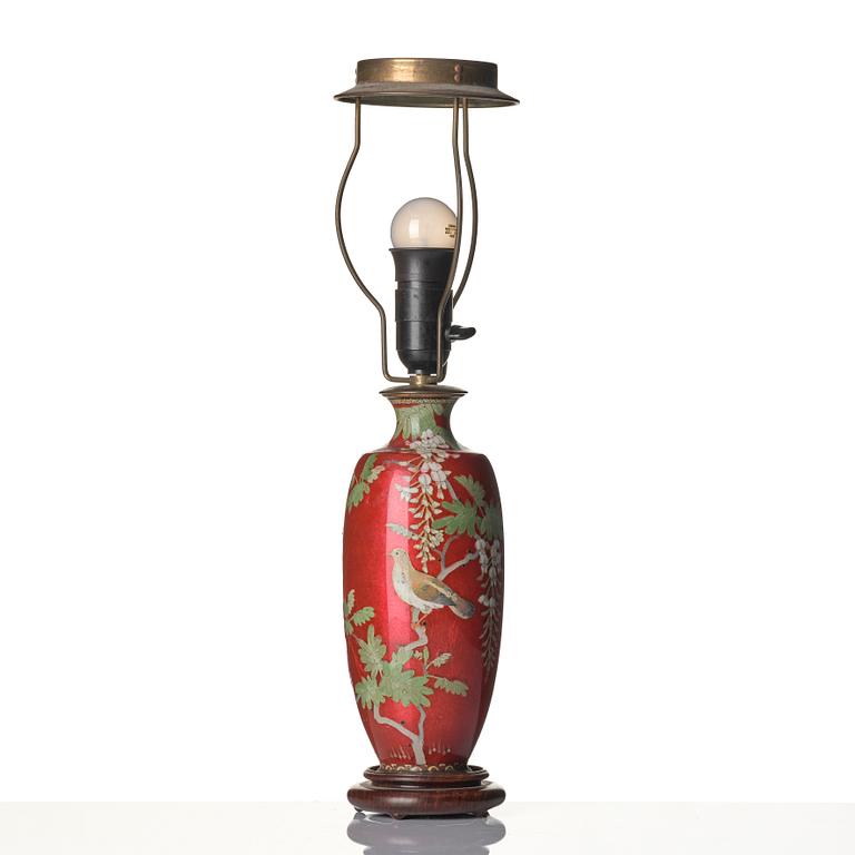 A Japanese enamel vase and lamp, Meiji (1868-1912).