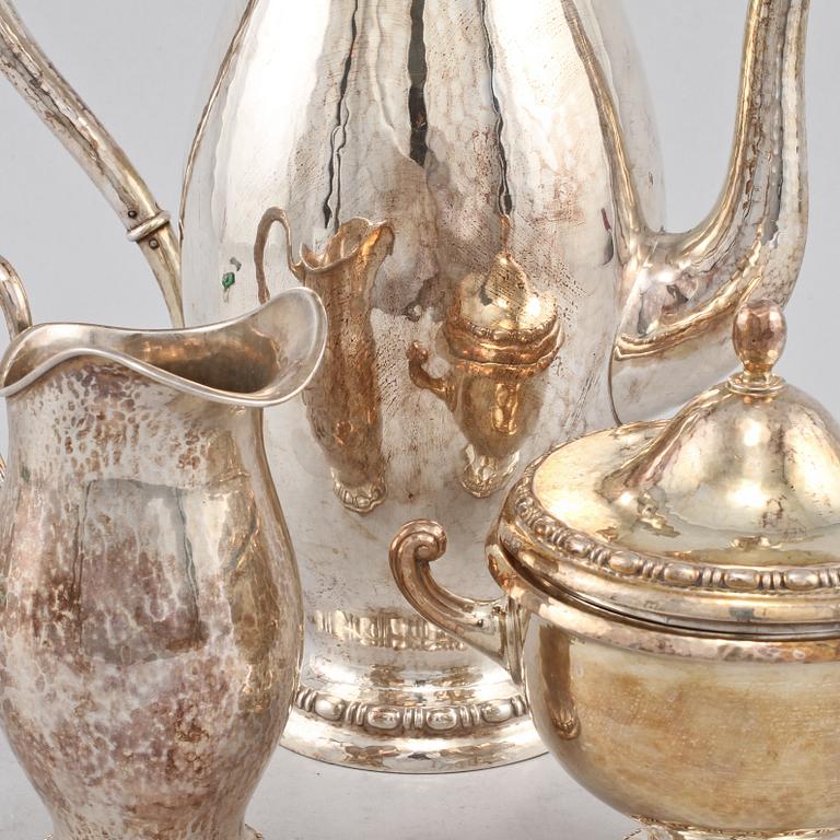 KAFFESERVIS, 3 delar, silver, CGH, Göteborg, importstämplar 1927, vikt ca 890 g,