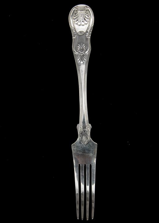 PARTI BESTICK, 17 delar, silver, "Engelsk snäck", mest Zethelius i Stockholm. Mest 1840-50-tal. Tot ca 1100 gram.