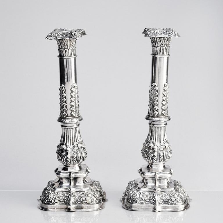 A pair of Swedish silver candlesticks, Gustaf Möllenborg, Stockholm 1842.