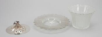 SERVERINGSSKÅL med LOCK, silver och glas, Sheffield England 1860.