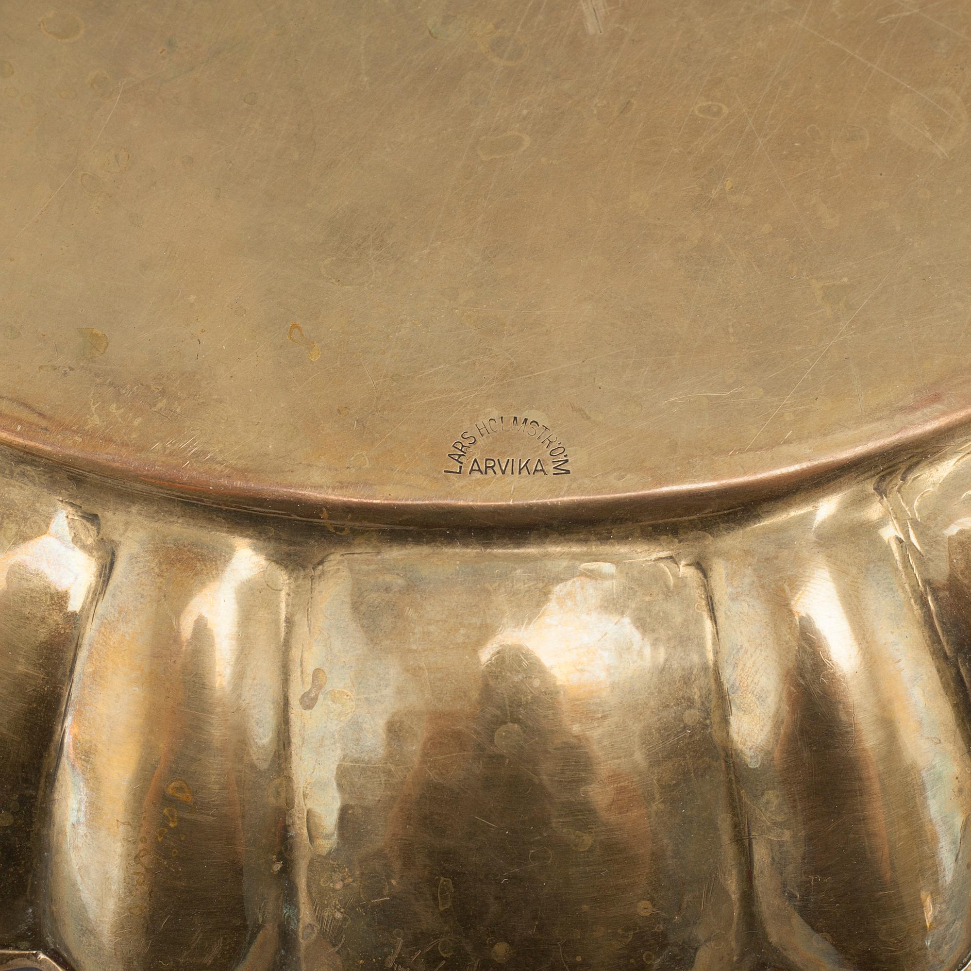LARS HOLMSTRÖM, two brass trays,
"Firma Lars Holmström Arvika".