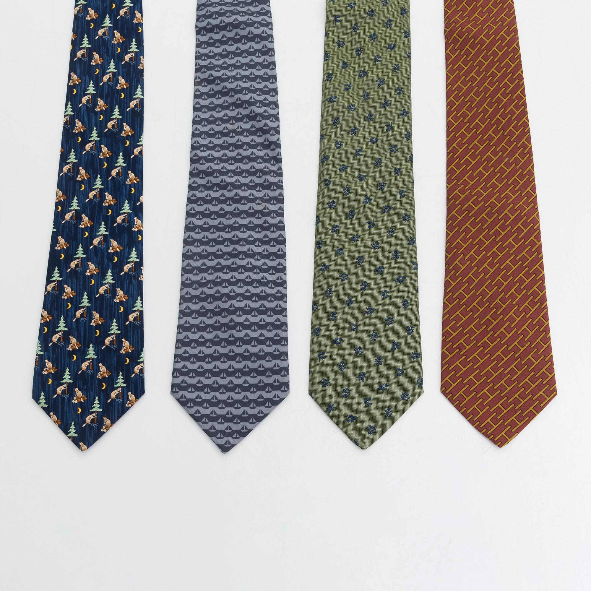 Hermès, four silk ties.