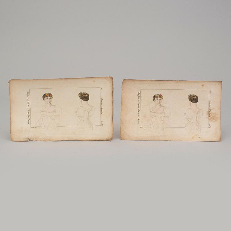 A SET OF 26 HAND COLOURED FASHION ILLUSTRATIONS, early 19th century.