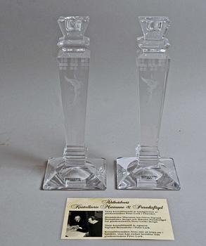 LJUSSTAKAR, ett par, glas, Sigvard Bernadotte, Peter Leek, sign o numr 65/199.