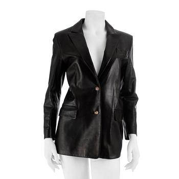 647. CÉLINE, a dark brown leather jacket.Size 42.