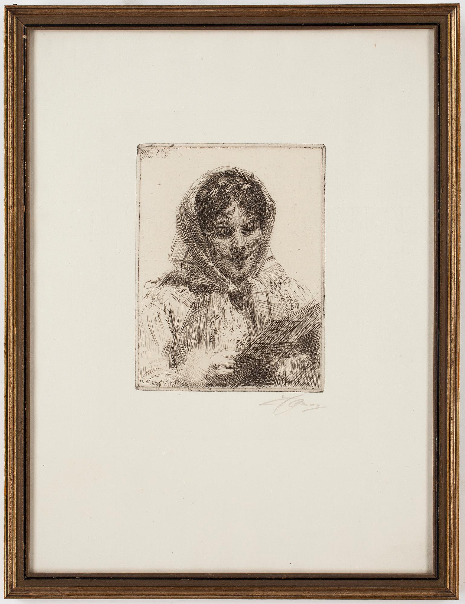 ANDERS ZORN, etsning, signerad samt daterad 1913.