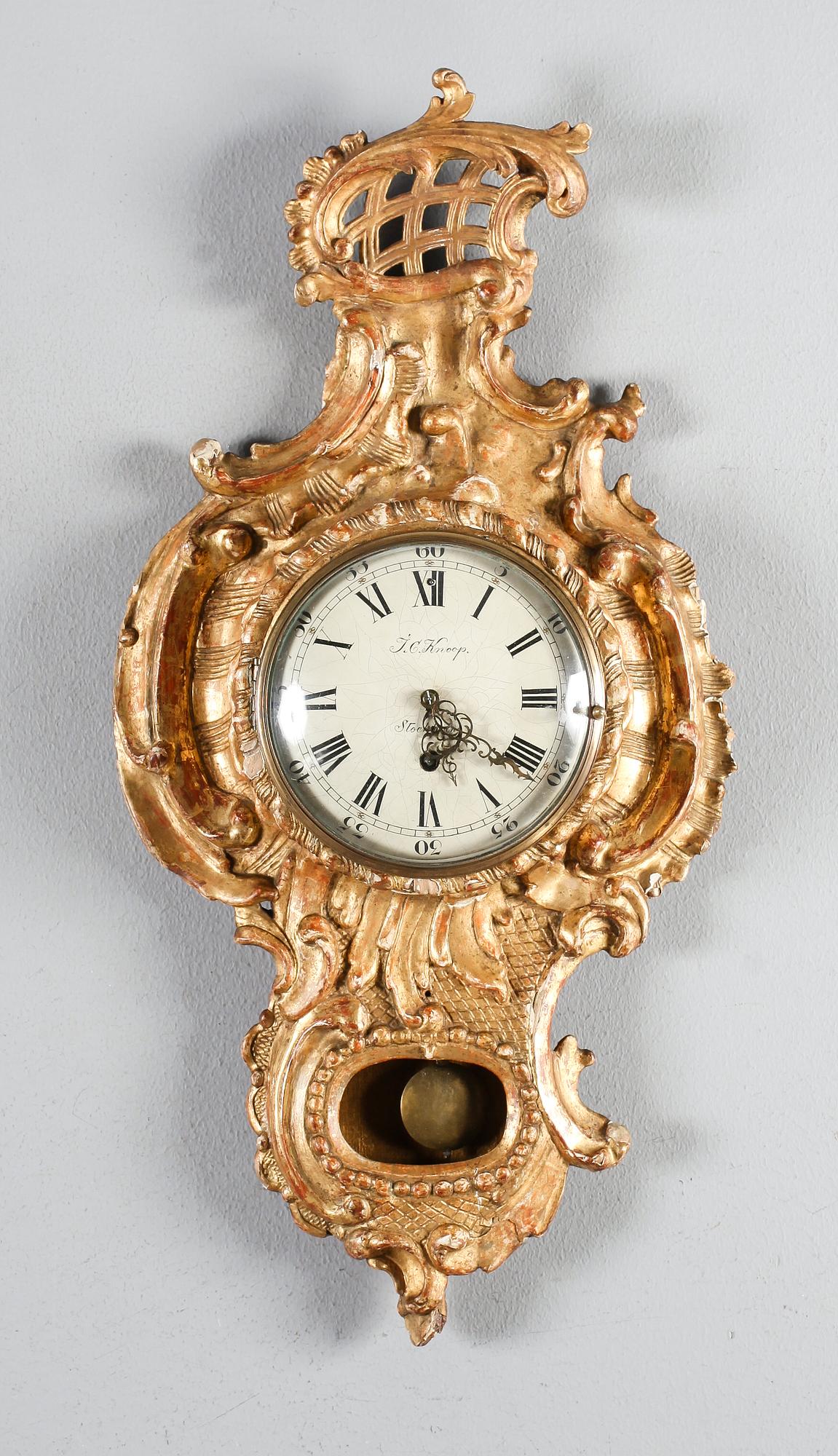 VÄGGPENDYL, rokokostil, 1800-tal, urtavlan märkt JC Knoop, Stockholm.