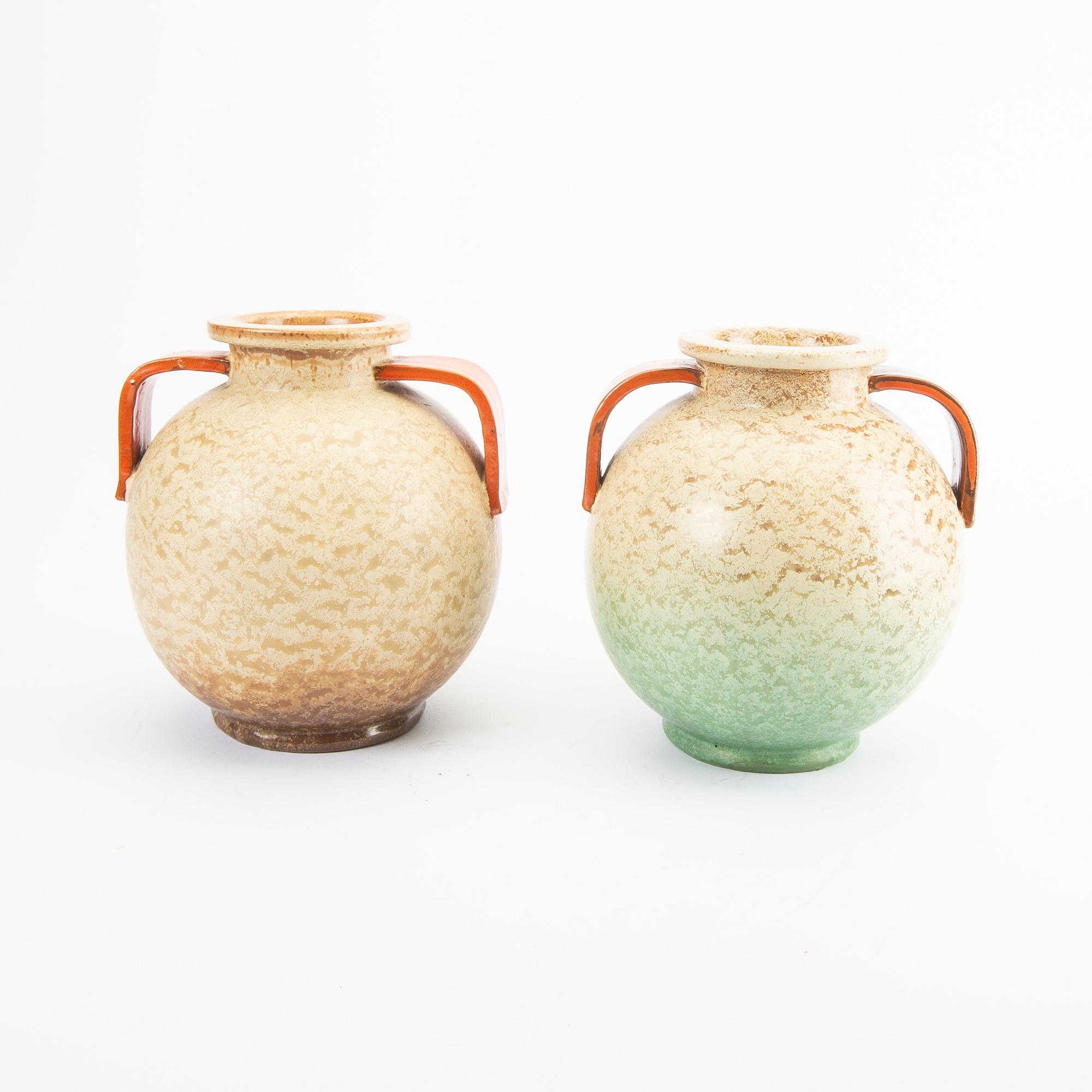 A set of nine different vases from Höganäs 1930/40s.