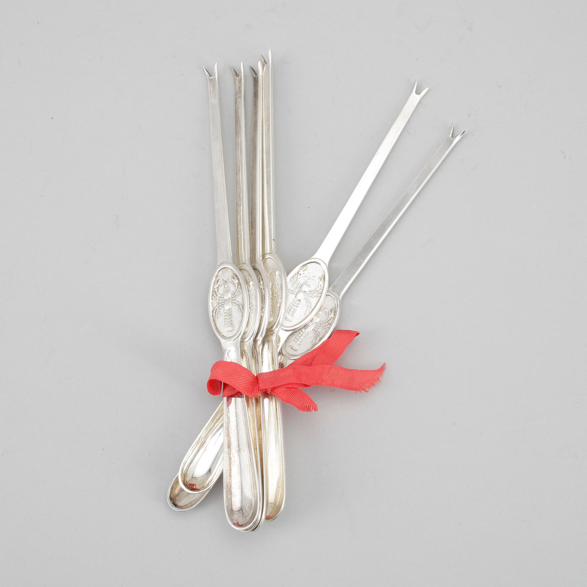 HUMMERGAFFLAR, 6st, nysilver, 1900-talets andra hälft.