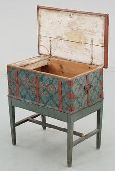 KISTA PÅ BENSTÄLLNING, allmoge, Hälsingland. Daterad 1831.