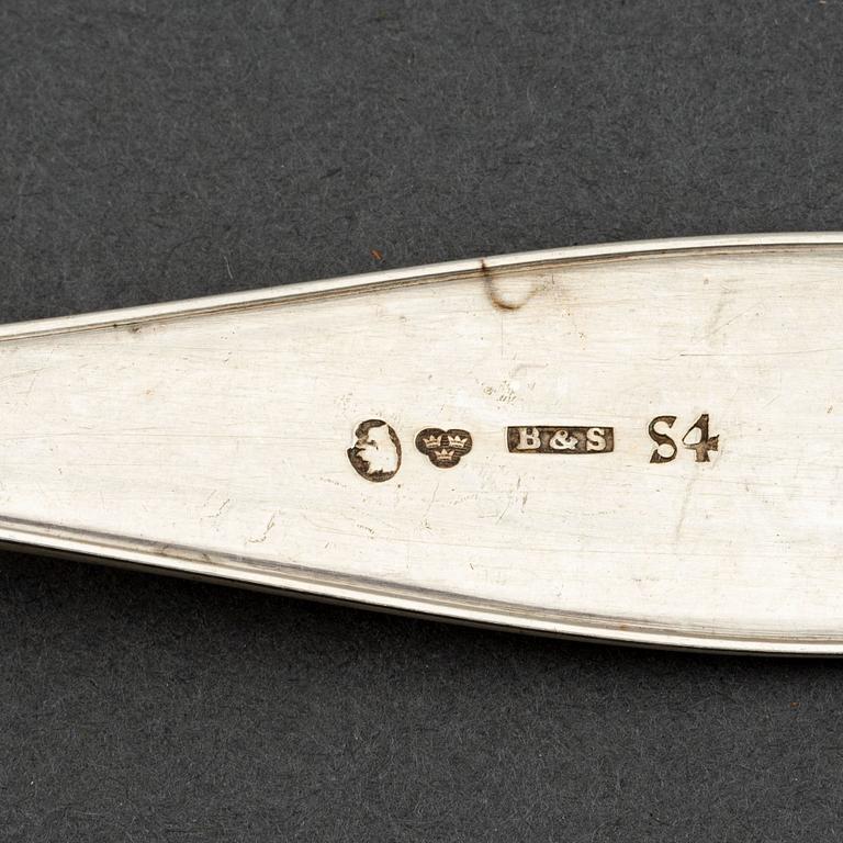 A Swedish 19th century silver caster-spoon, mark of Barkander & Söhrling, Linköping 1848.