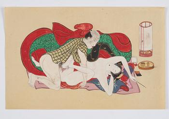 A set of twelve Chinese erotic gouache. Late 19th Century.