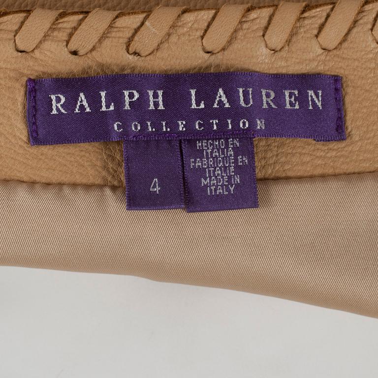 RALPH LAUREN, a beige leather fringe skirt. Size US 4.