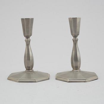 a pair of Art Déco pewter candlesticks by C G Hallberg 1933.