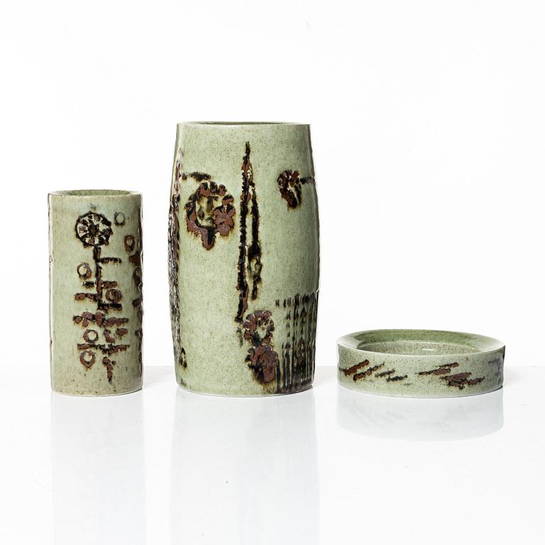 Carl-Harry Stålhane, two stoneware vases and a bowl. Rörstrand.