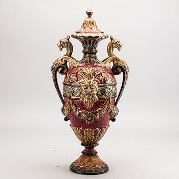 A Rörstrand majolica urn around 1900.