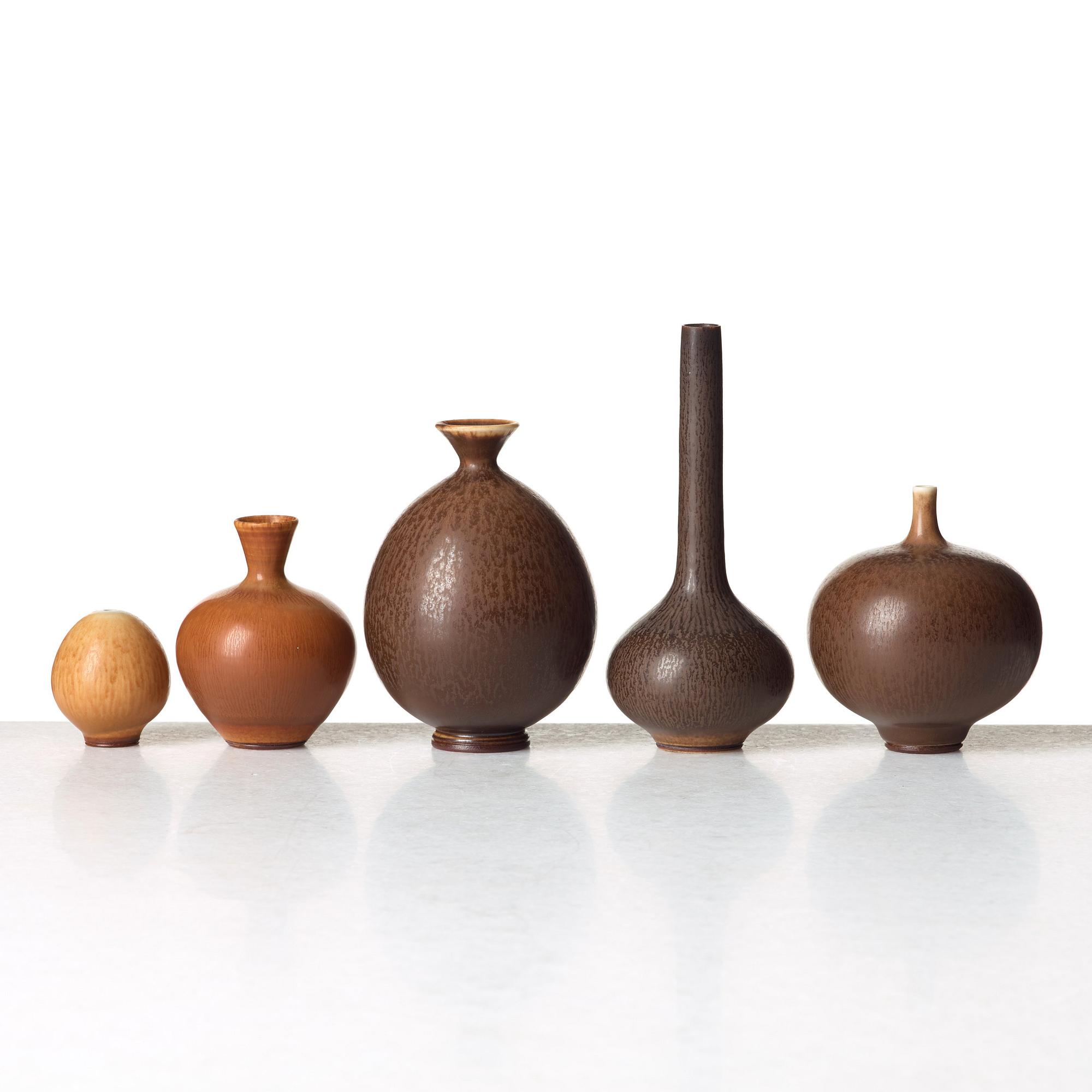 Berndt Friberg, vaser, 5 st, Gustavsbergs studio 1951-69.