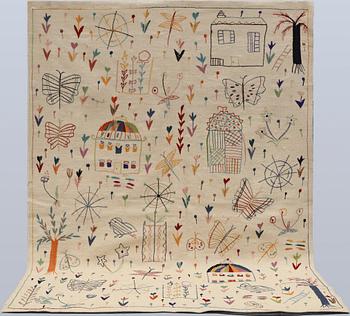 A hand-embroidered Kilim rug, approx. 244 x 180 cm.