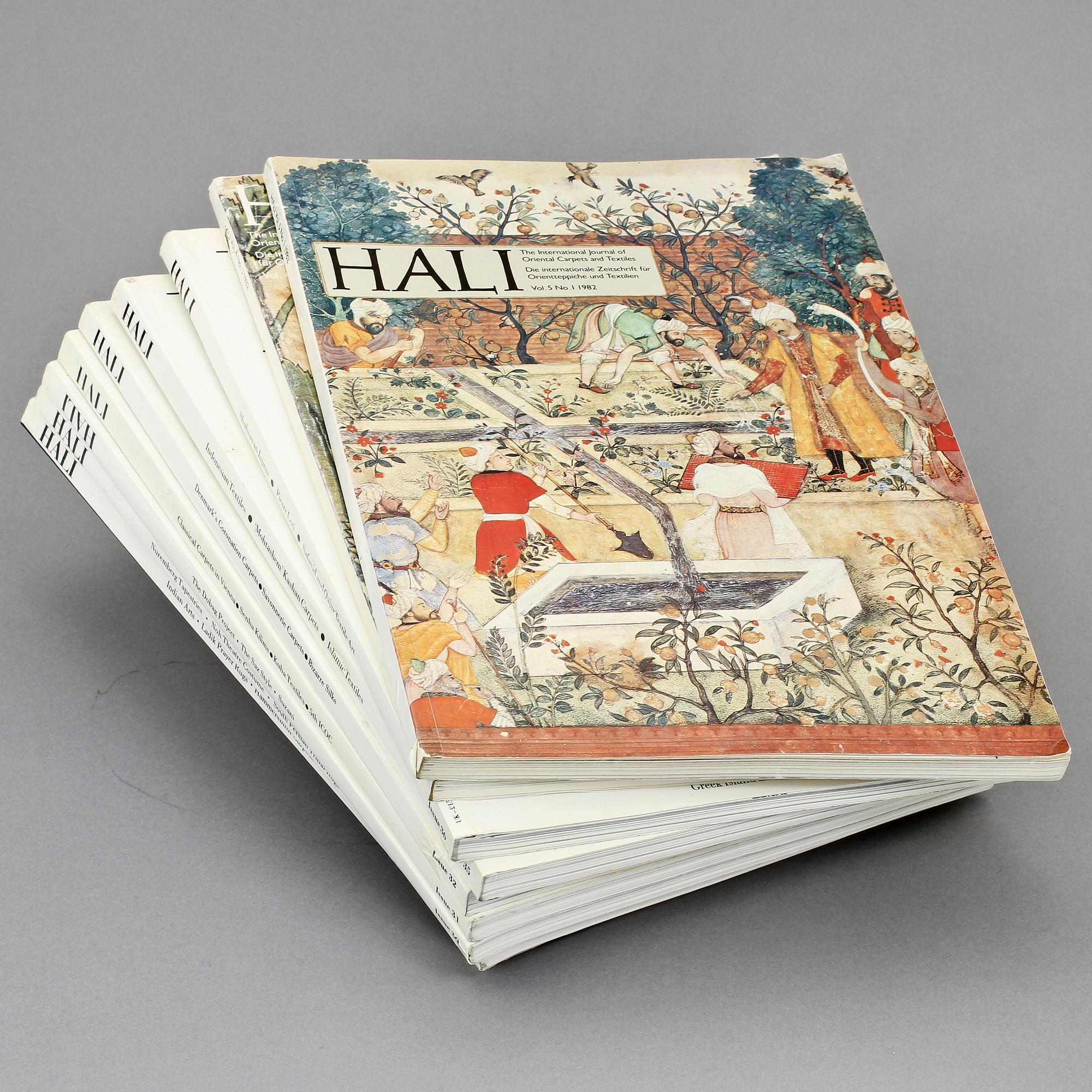 KATALOGER, 9 st, " HALI The International magazine of Fine Carpets and Textiles".