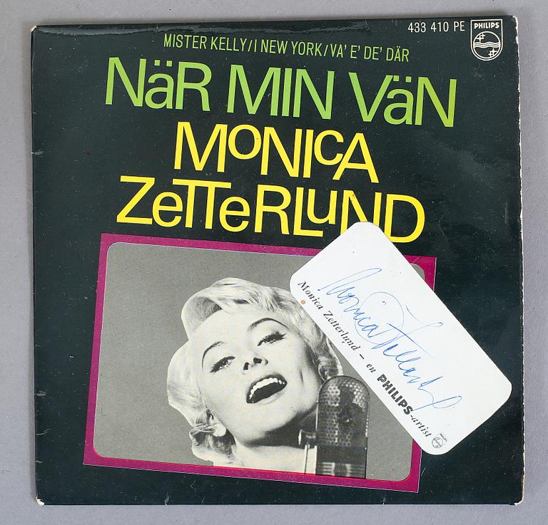 PARTI GRAMMOFONSKIVOR, ca 40 st, samt AUTOGRAF Monica Zetterlund.