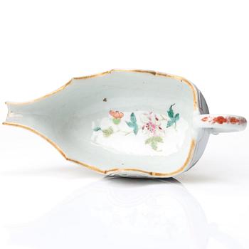 A pair of famille rose 'double peacock sauce boats, Qing dynasty, Qianlong (1736-95).