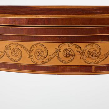 A Russian Louis XVI mahogany and birch parquetry demi-lune games table, late 18th century.