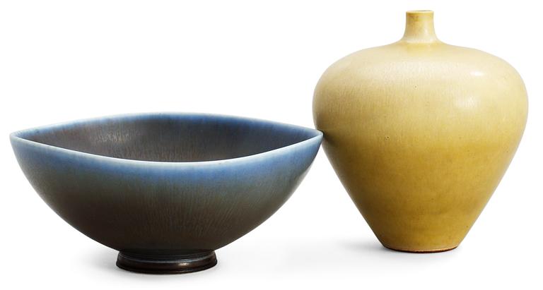 A Berndt Friberg stoneware vase and bowl, Gustavsberg studio 1956.